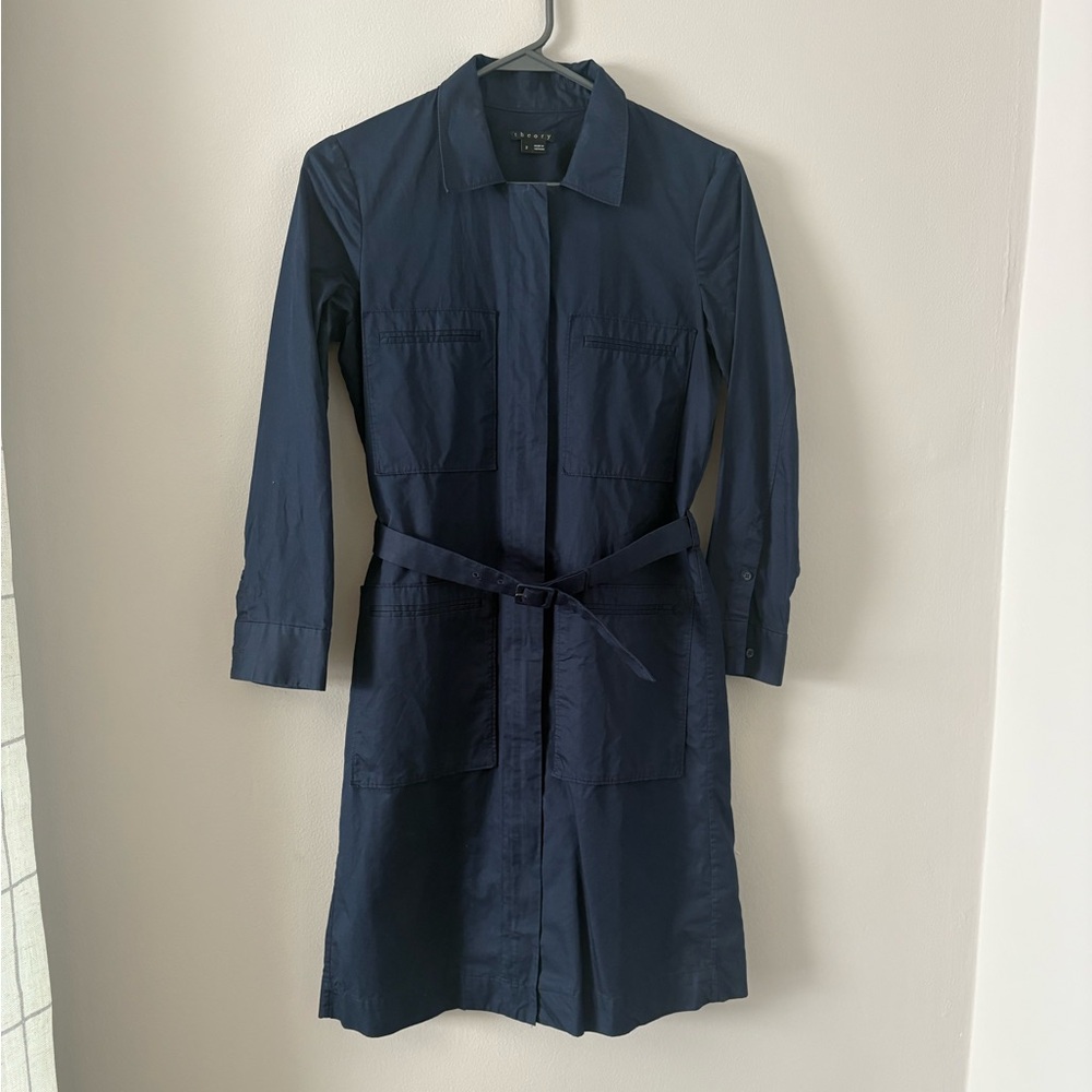 Theory Navy Blue Women's Belted Shirtdress